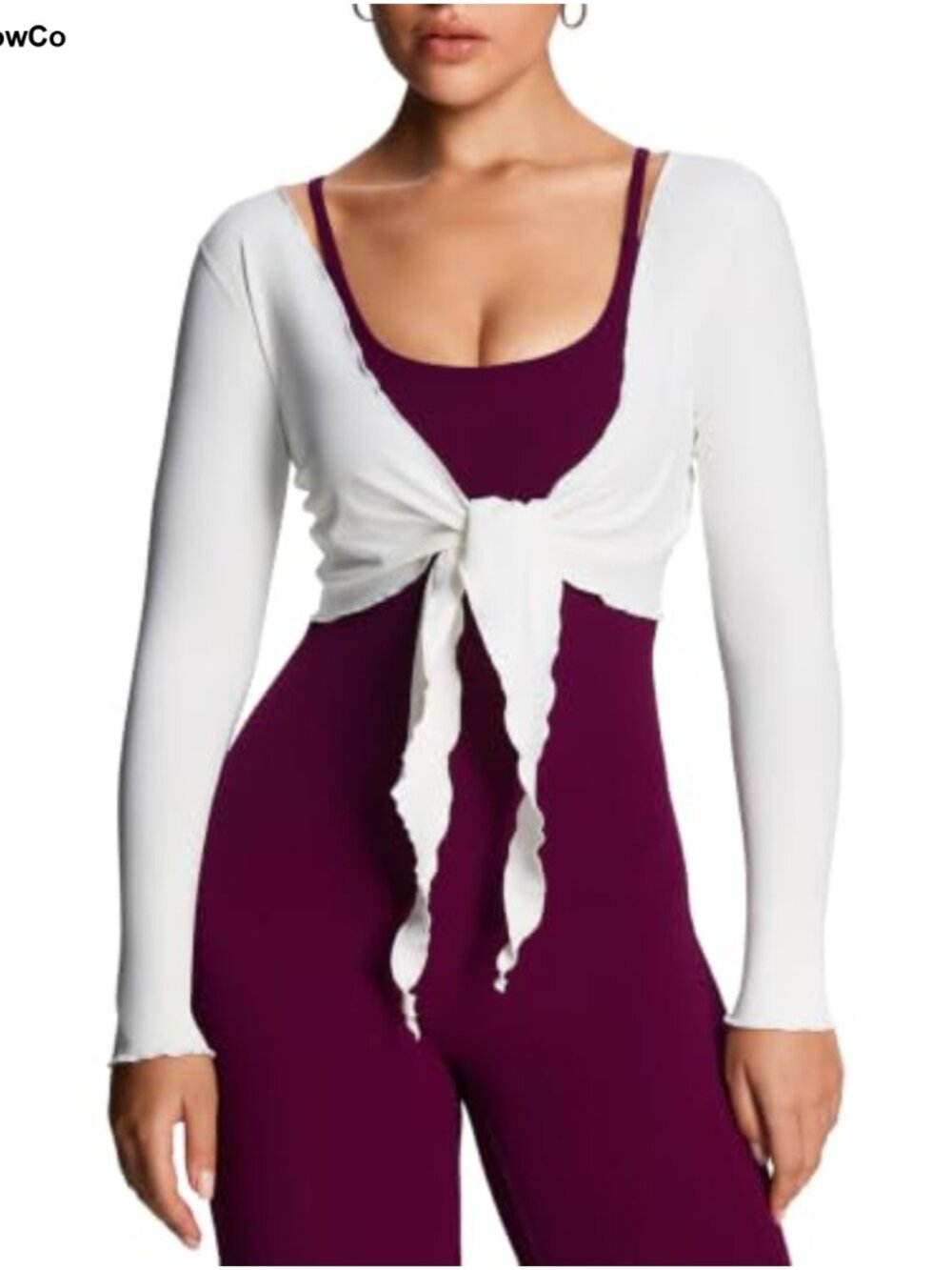 Women's Ruffle Wrap Shrug Tie-Front V-Neck Long Sleeve Lightweight